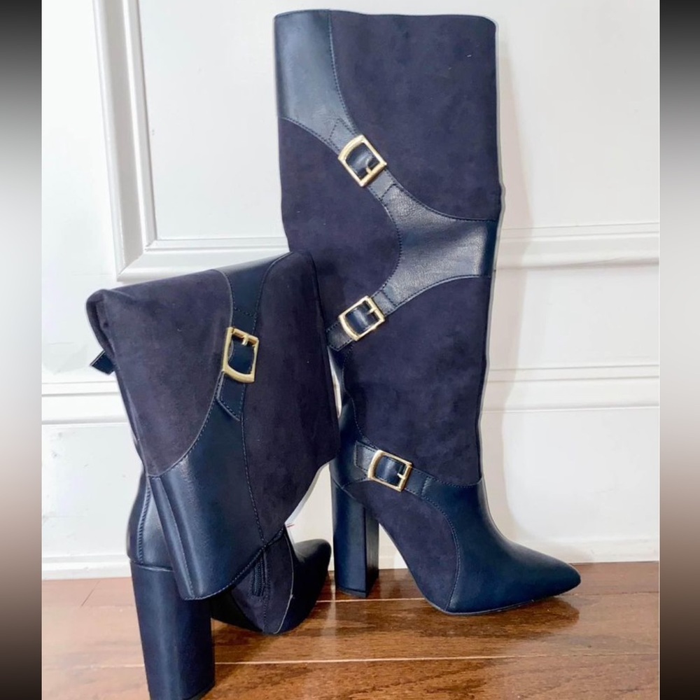 Blue heeled boots
